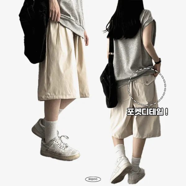 バミューダウエストゴムドローストリングショートパンツ | hijjoo | 詳細画像1