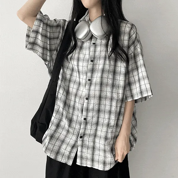 クール半袖ボクシーチェックTシャツ | hijjoo | 詳細画像1
