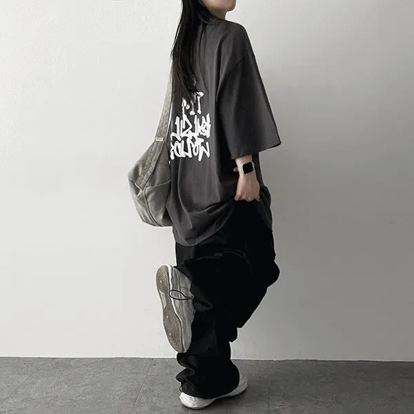半袖ラウンドネックボクシープリントTシャツ | hijjoo | 詳細画像1