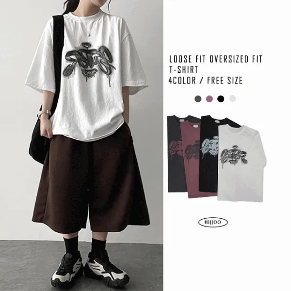 半袖ラウンドネックオーバーサイズプリントTシャツ | hijjoo | 詳細画像1