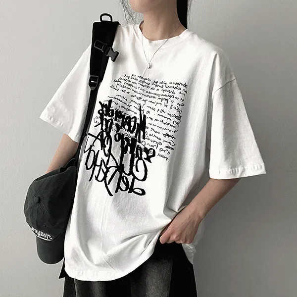 半袖オーバーサイズラウンドネックレタリングTシャツ | hijjoo | 詳細画像1