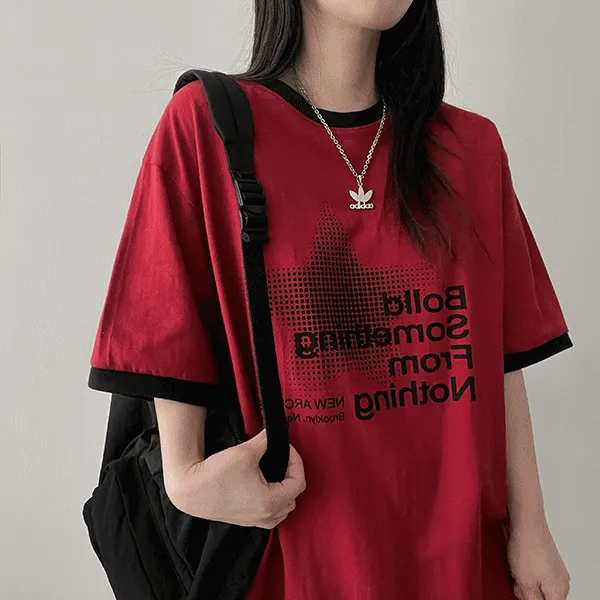 ラウンドネックオーバーサイズ半袖プリントTシャツ | hijjoo | 詳細画像1