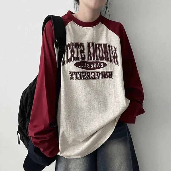 ラウンドネックラグランルーズ長袖配色Tシャツ | hijjoo | 詳細画像1