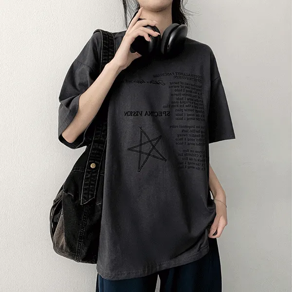 半袖オーバーサイズラウンドネックレタリングTシャツ | hijjoo | 詳細画像1