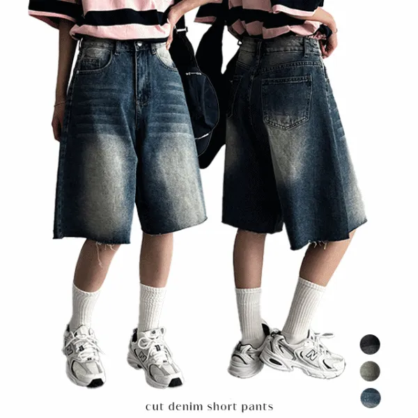 バミューダカットウォッシングショートデニムパンツ | hijjoo | 詳細画像1