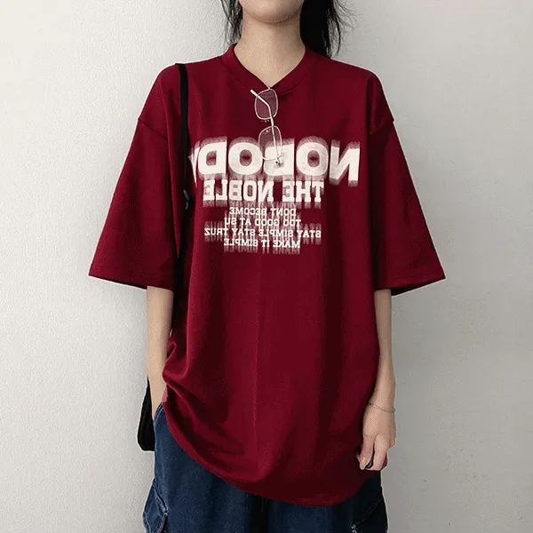 半袖ラウンドネックオーバーサイズレタリングTシャツ | hijjoo | 詳細画像1