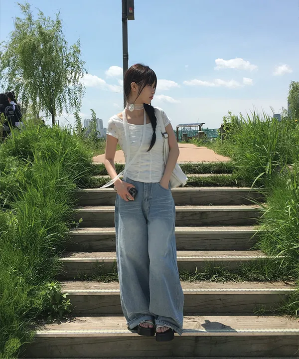 ウォッシングワイド夏デニムパンツ | anyonemore | 詳細画像1