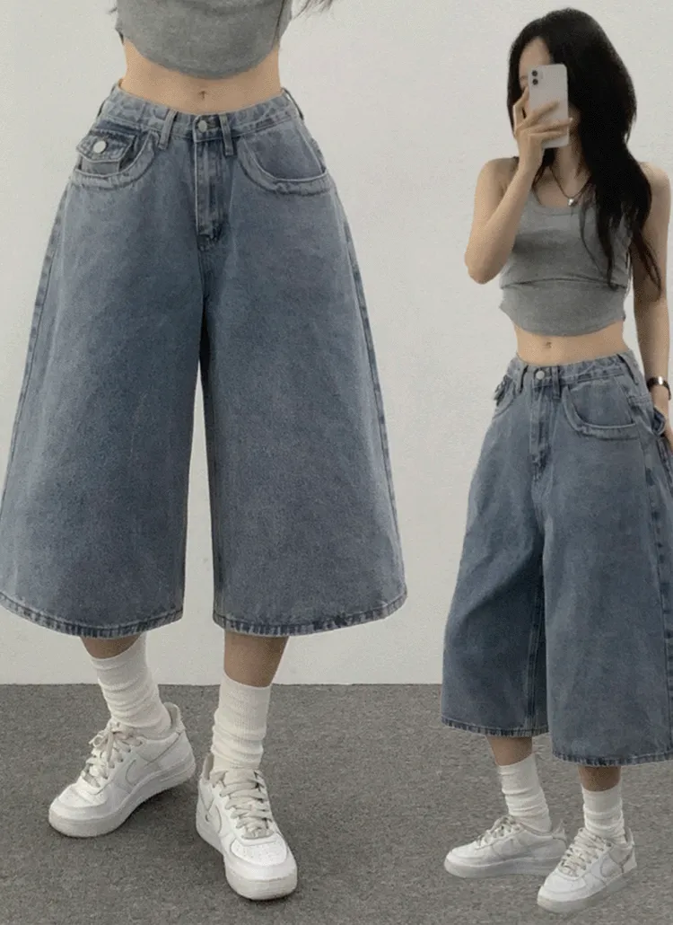 [選べる丈]ウエストゴムバミューダデニムパンツ | withhuilin | 詳細画像1