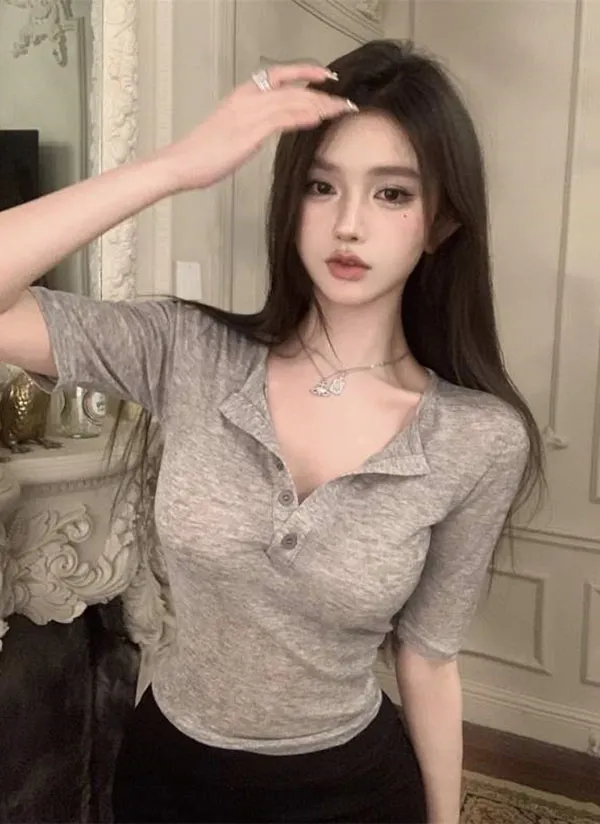 シースルーボタン半袖Tシャツ | 詳細画像1