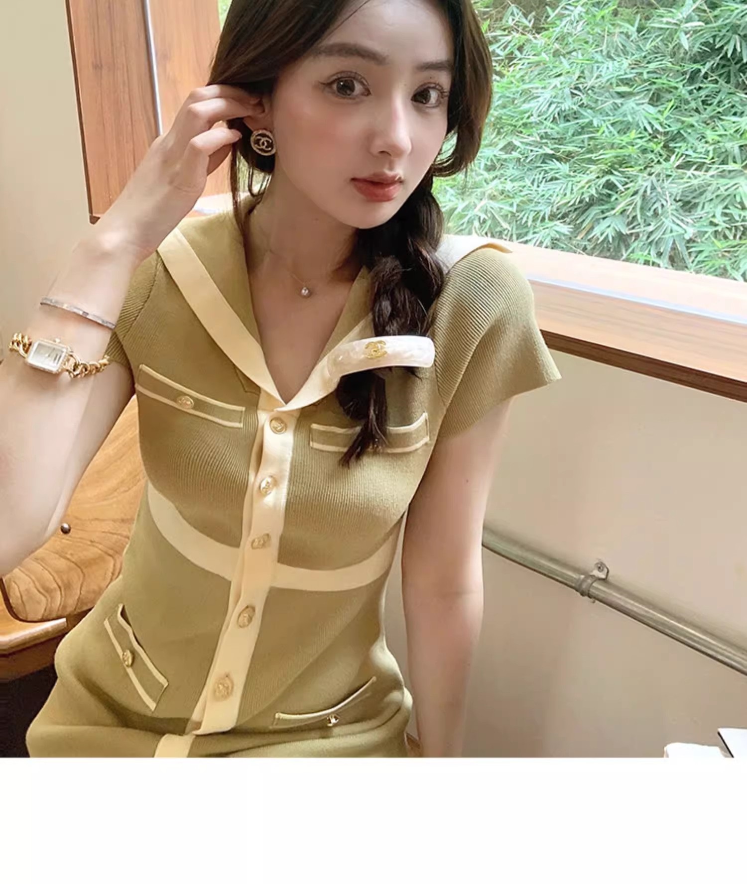 配色ボタン半袖ワンピースニット | 詳細画像10