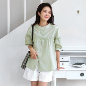 ブラウン系チェック パフスリーブブラウス ems エムズエキサイト ブラウン チェック柄 パフスリーブ