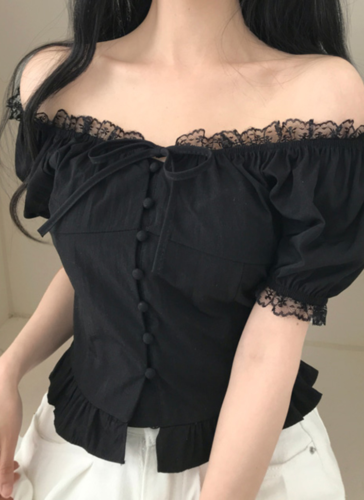 新品未使用タグ付き　CREOLME レース フリル ブラウス ボタン レースブラウス レディース 長袖シャツ ハイネック フリル襟