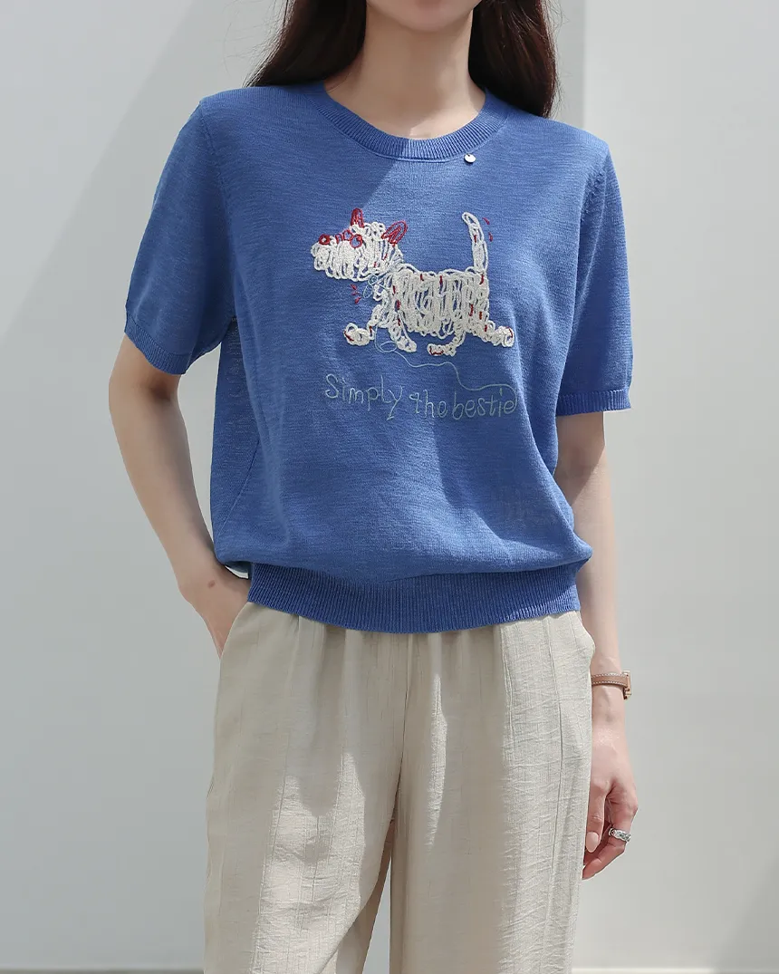 ラウンドネック刺繍半袖ニット | MONO AT.D | 詳細画像1