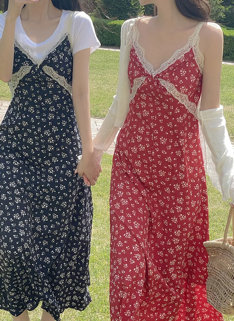 バックゴムロング小花柄レースキャミワンピース | ODE | 詳細画像1