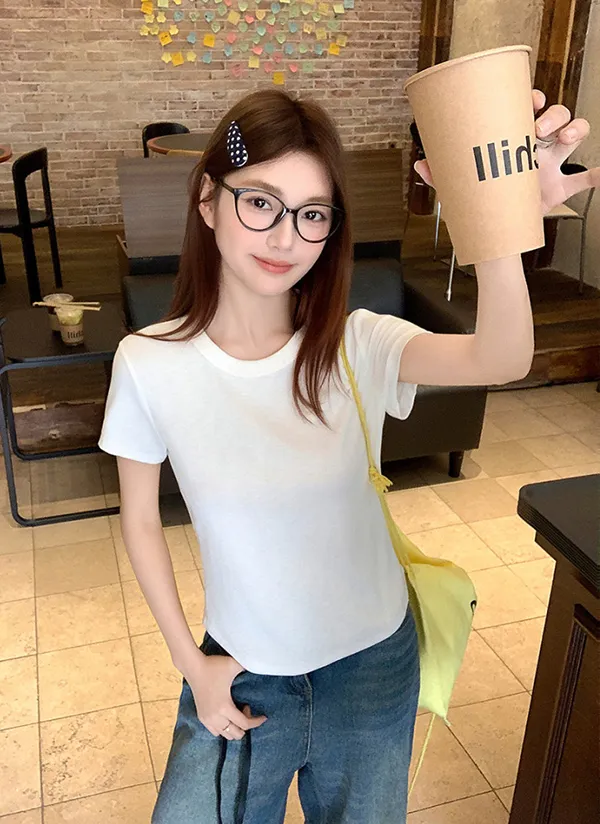 リブラウンドネック半袖Tシャツ | 詳細画像1