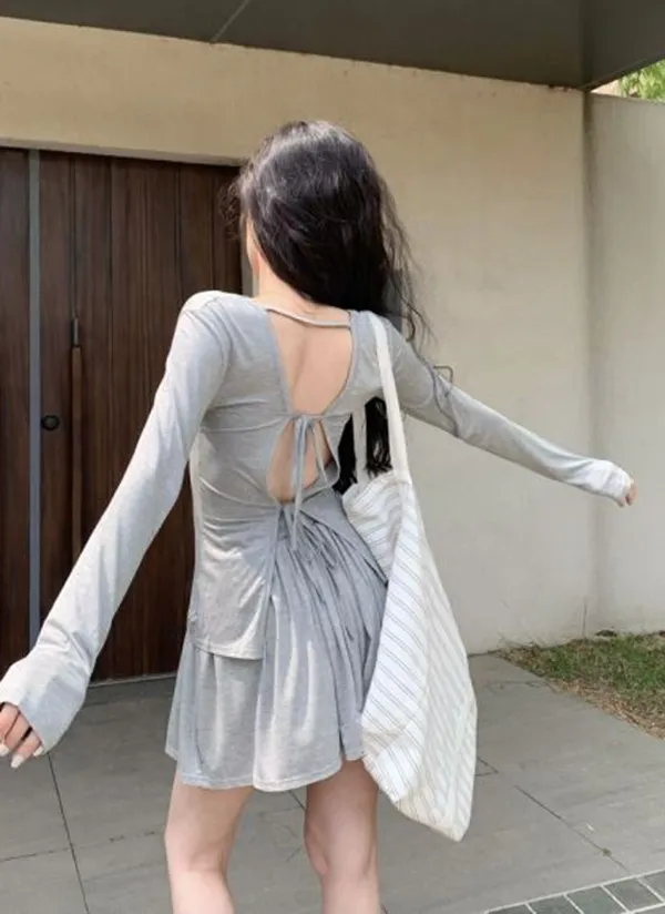 リボンバックレスセットアップスカートパンツ | 詳細画像1