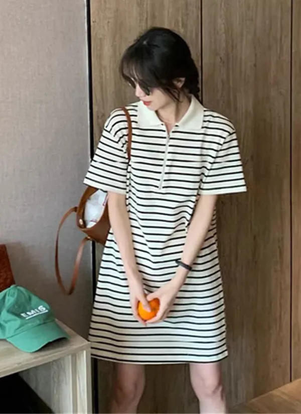 ジップアップカラー半袖ワンピース | 詳細画像1