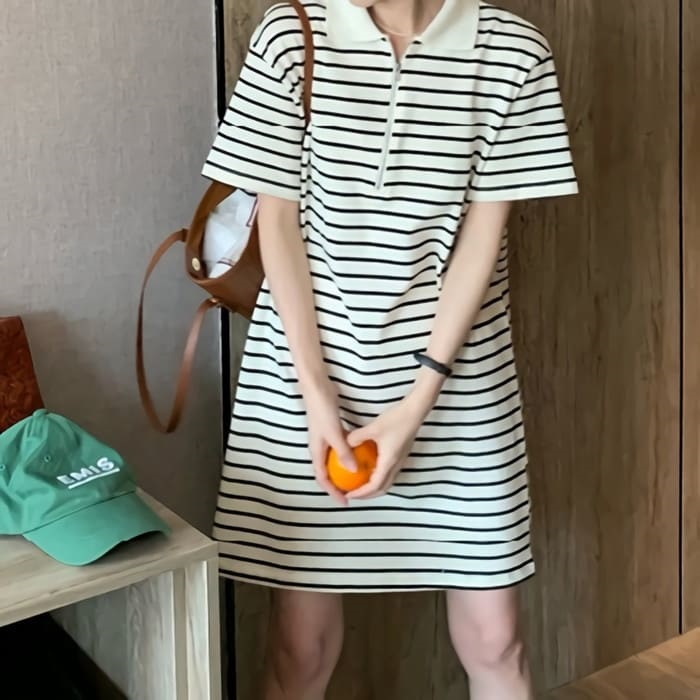 ジップアップカラー半袖ワンピース | 詳細画像6