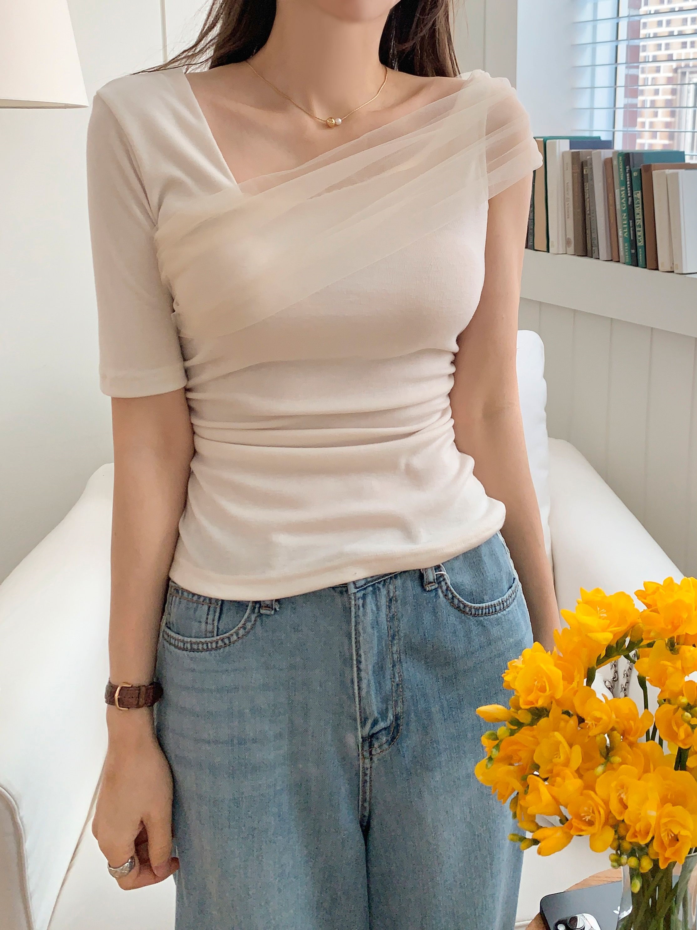 シフォンアンバランス半袖Tシャツ | 詳細画像5