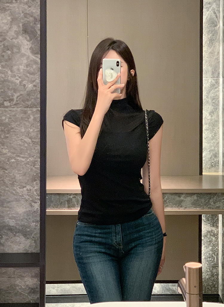 シースルーハーフネックフレンチスリーブ半袖Tシャツ | レディース