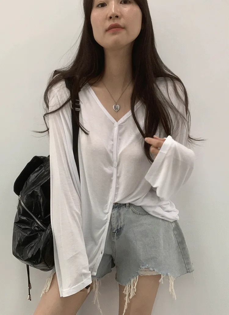 ルーズ長袖Vネックカーディガン | withhuilin | 詳細画像1