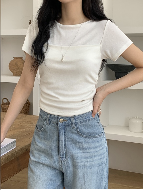 ラウンドネックレイヤード風半袖Tシャツ | 詳細画像2