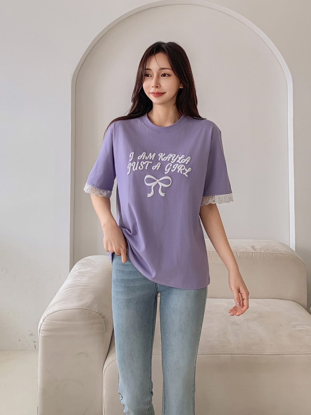 ラウンドネックレイヤード風半袖レースTシャツ | 詳細画像2