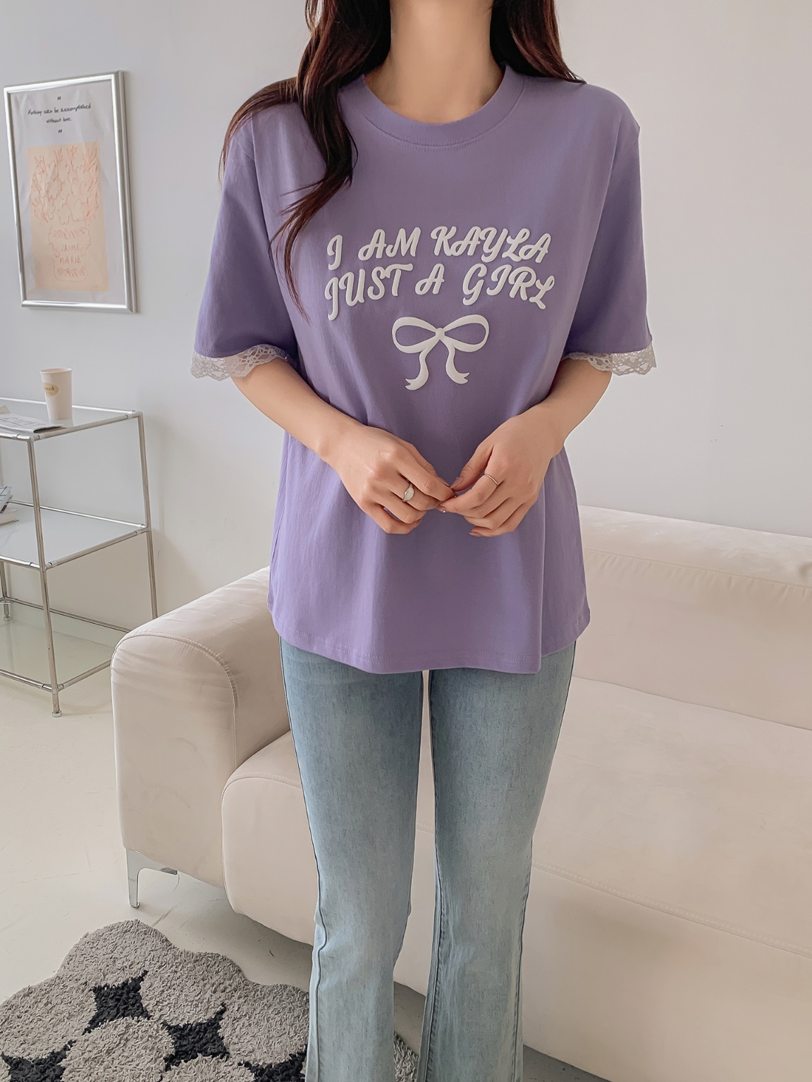 ラウンドネックレイヤード風半袖レースTシャツ | 詳細画像3
