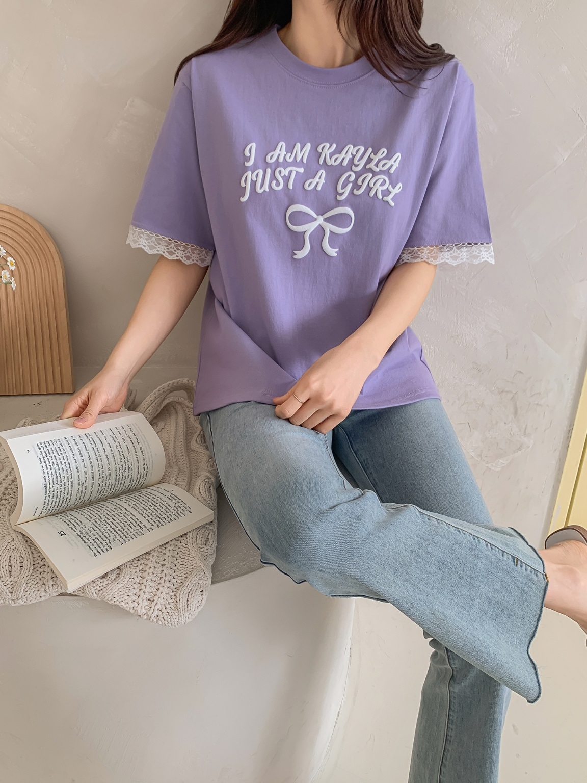 ラウンドネックレイヤード風半袖レースTシャツ | 詳細画像7