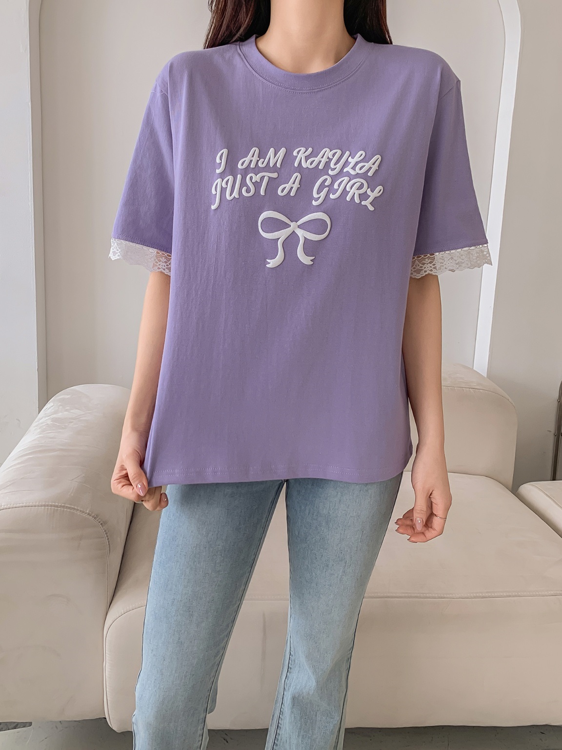 ラウンドネックレイヤード風半袖レースTシャツ | 詳細画像9
