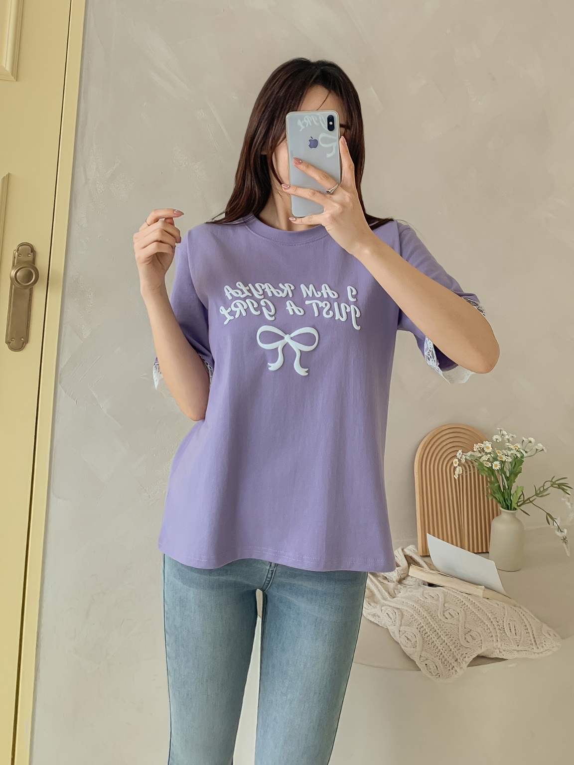 ラウンドネックレイヤード風半袖レースTシャツ | 詳細画像10
