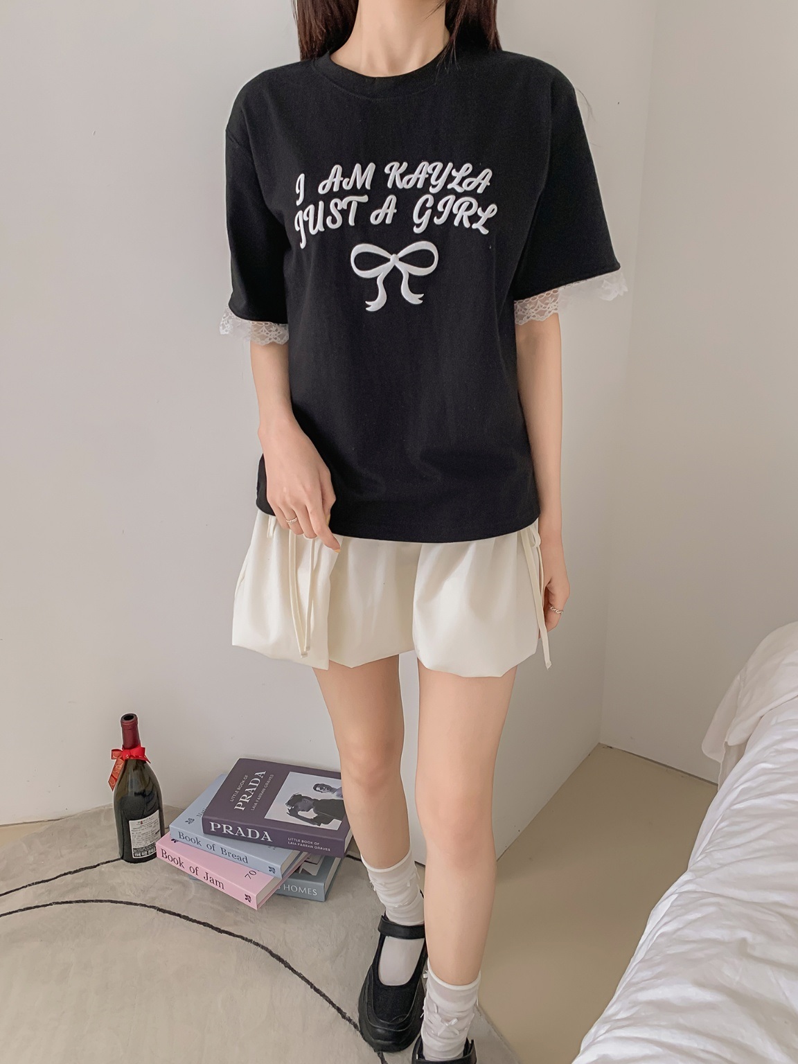 ラウンドネックレイヤード風半袖レースTシャツ | 詳細画像12