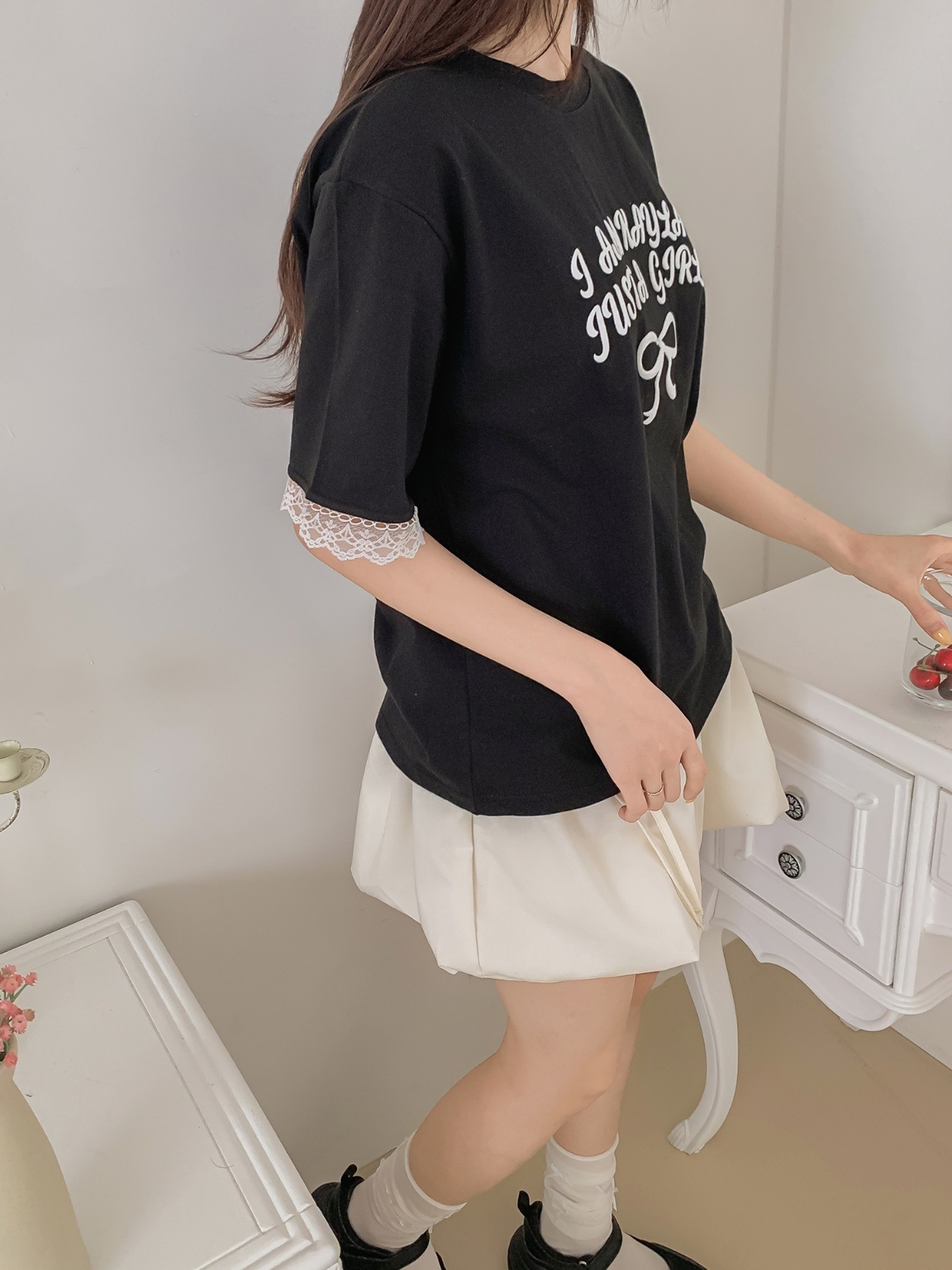 ラウンドネックレイヤード風半袖レースTシャツ | 詳細画像14
