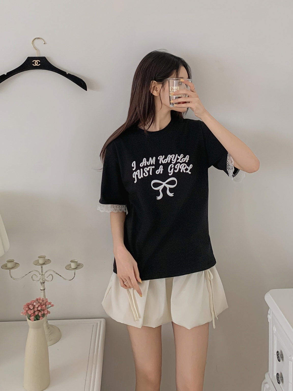 ラウンドネックレイヤード風半袖レースTシャツ | 詳細画像15