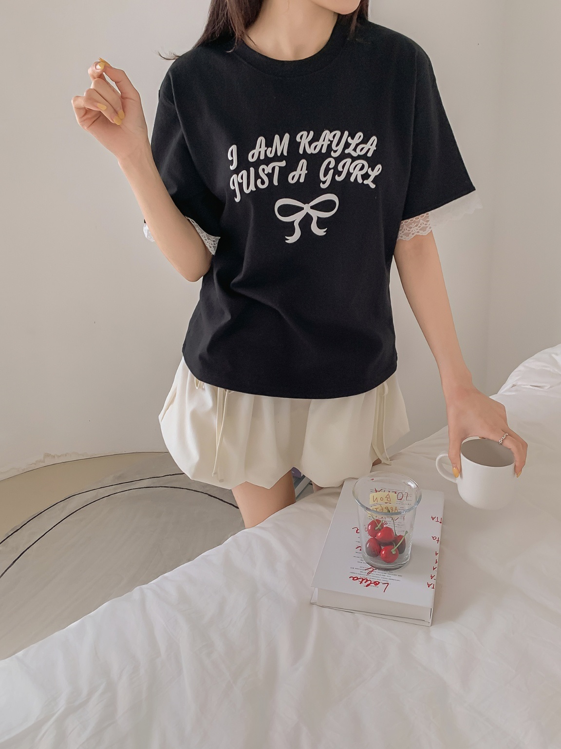 ラウンドネックレイヤード風半袖レースTシャツ | 詳細画像16