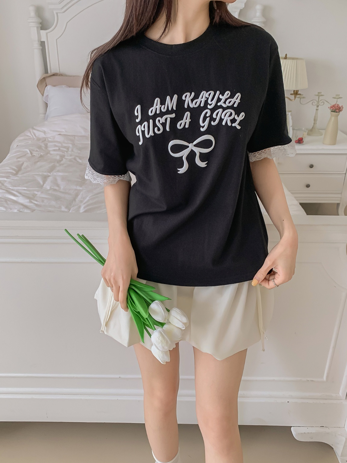 ラウンドネックレイヤード風半袖レースTシャツ | 詳細画像18
