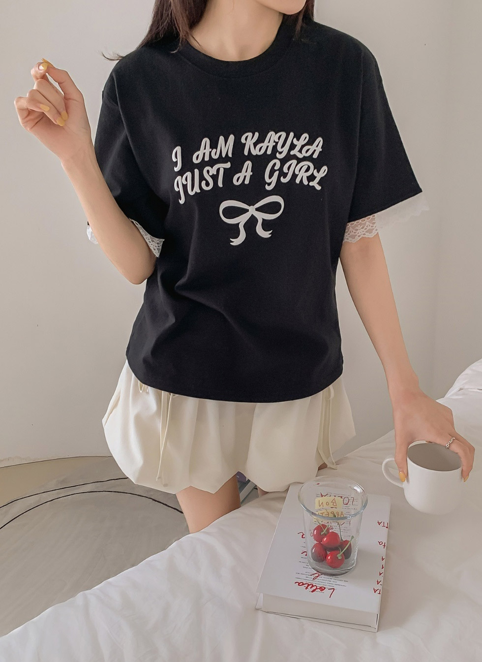 ラウンドネックレイヤード風半袖レースTシャツ | レディース