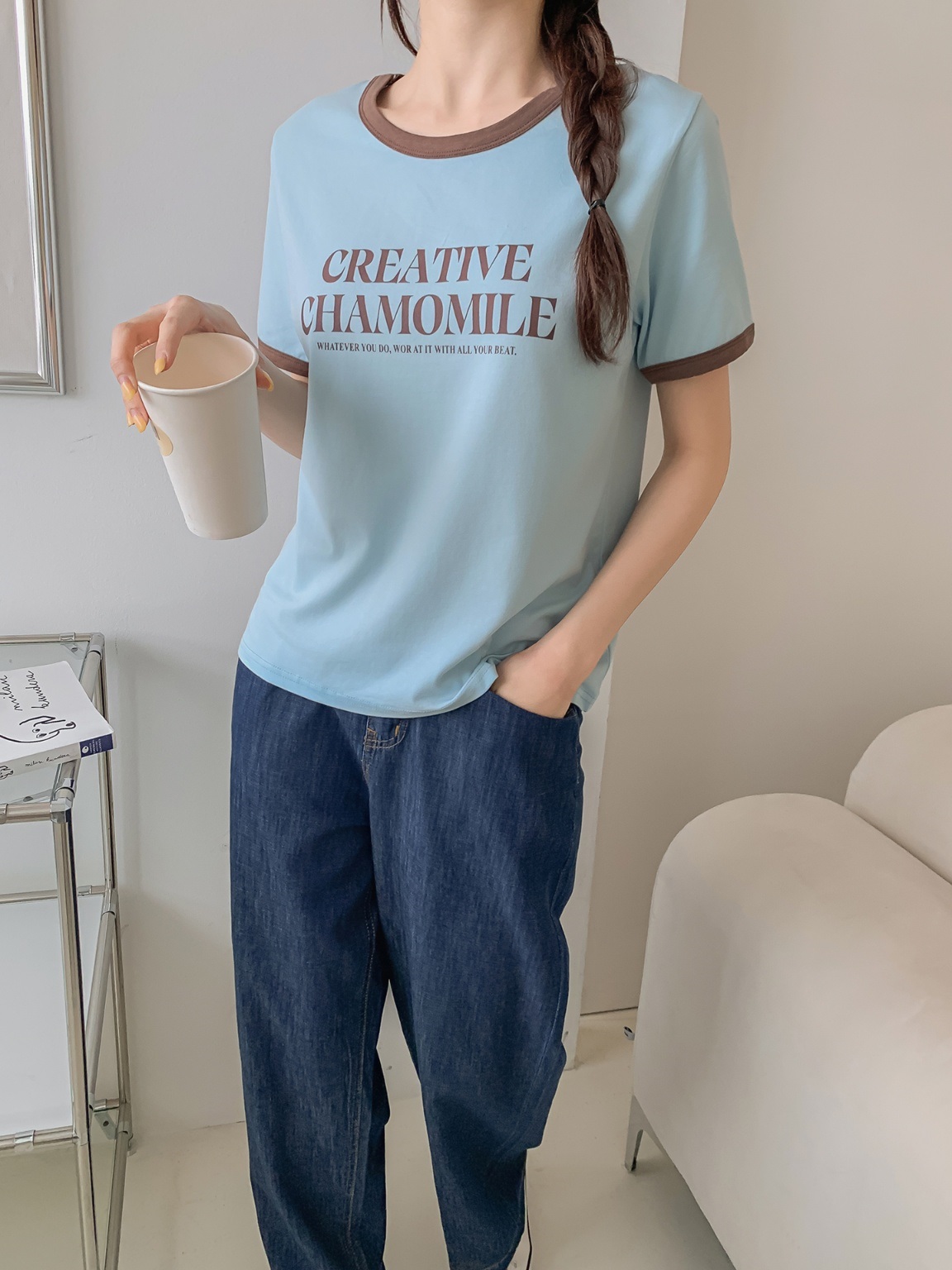 ラウンドネック半袖レタリングTシャツ | 詳細画像3