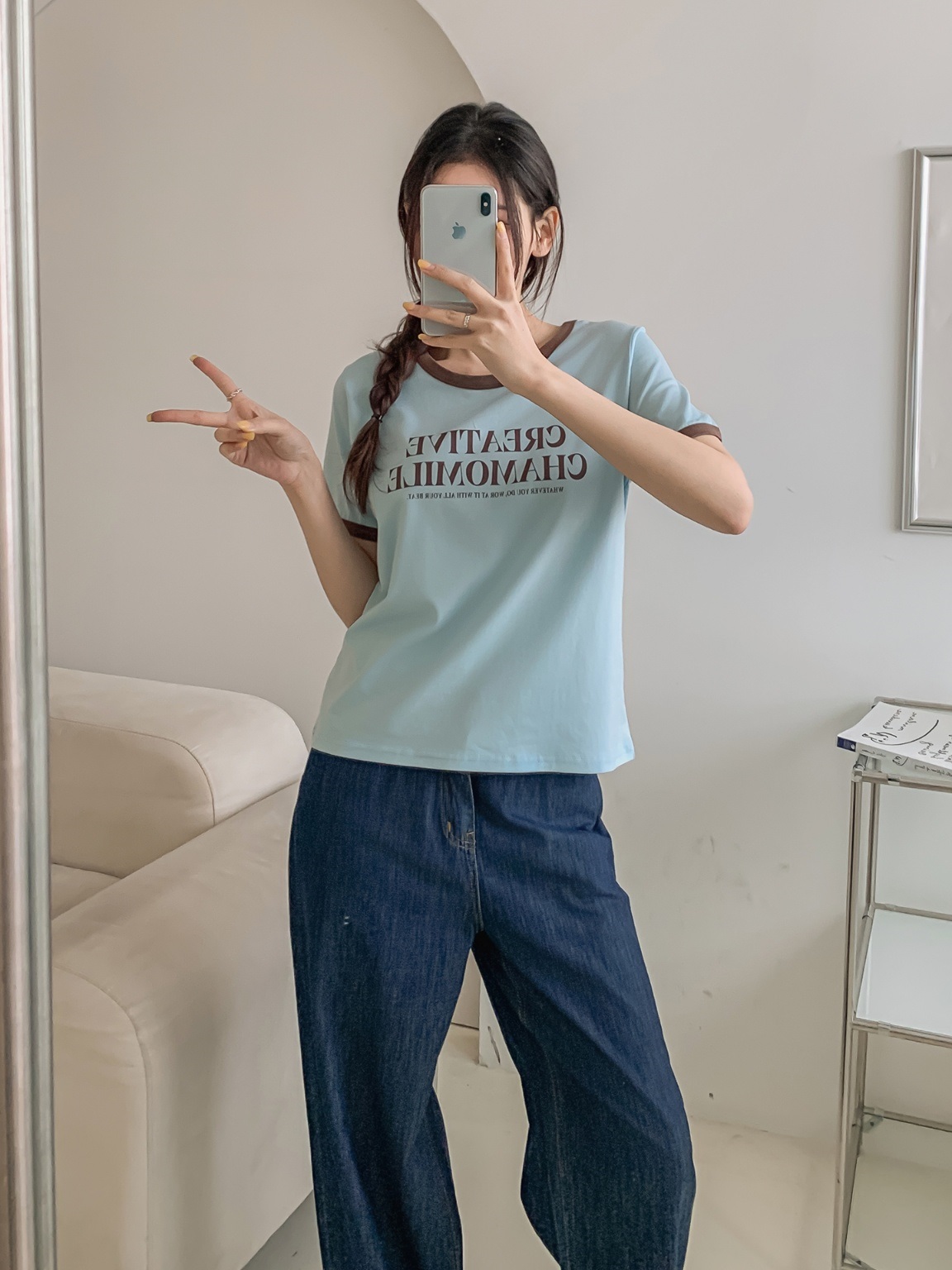 ラウンドネック半袖レタリングTシャツ | 詳細画像5