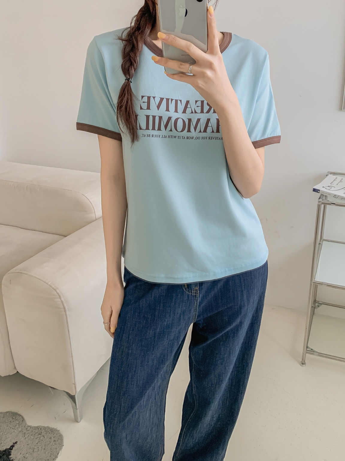 ラウンドネック半袖レタリングTシャツ | 詳細画像6