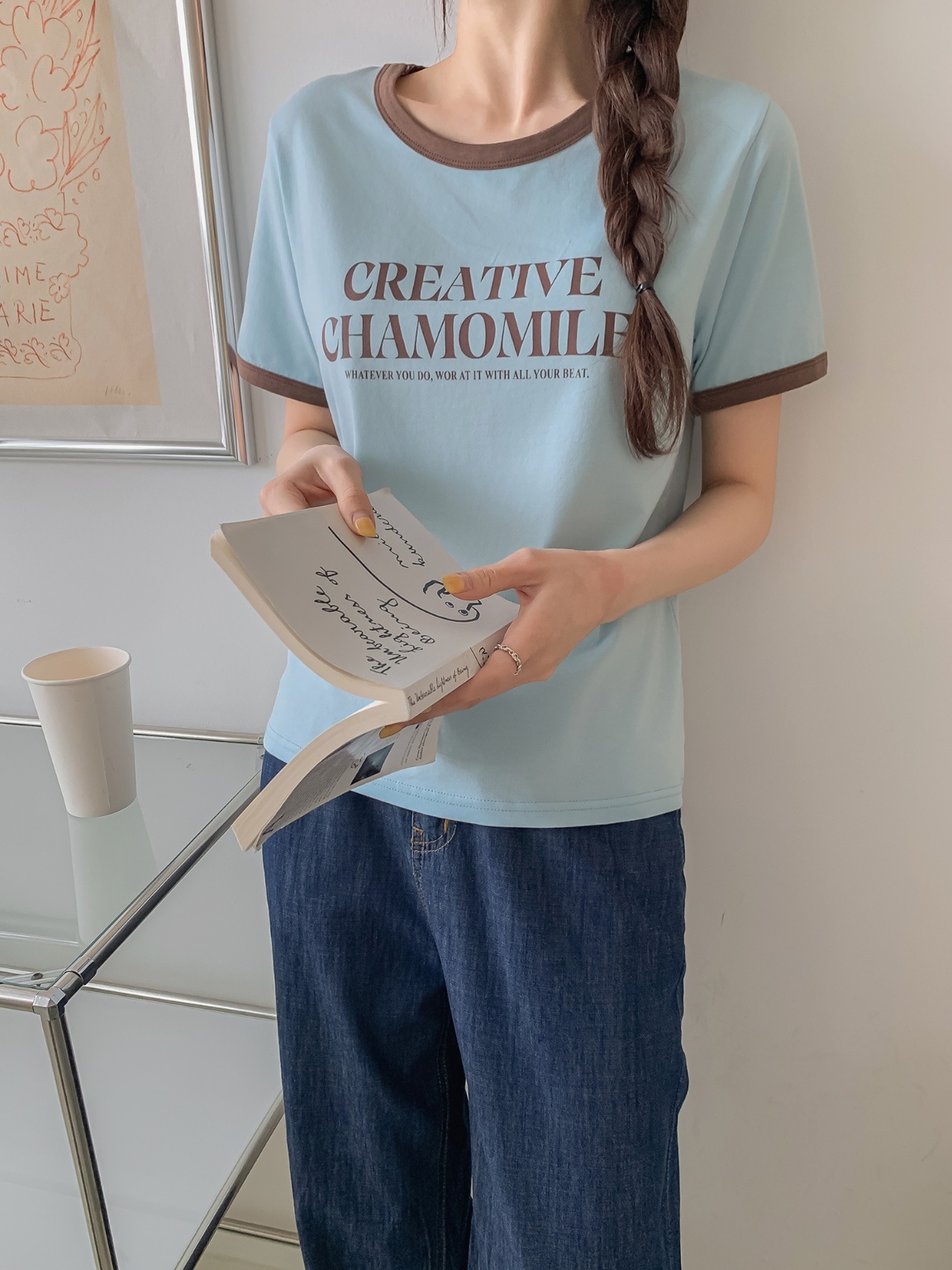 ラウンドネック半袖レタリングTシャツ | 詳細画像8