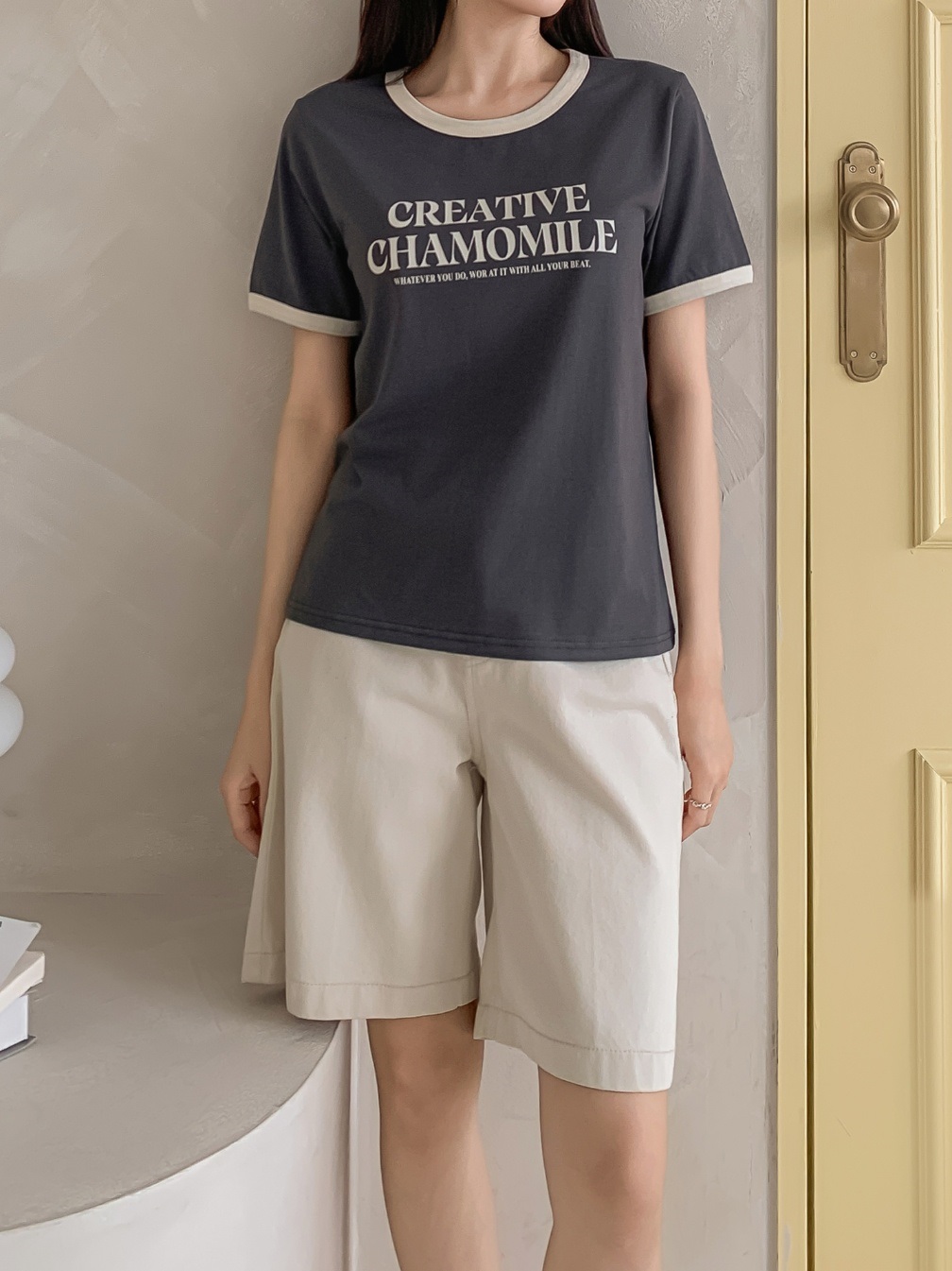 ラウンドネック半袖レタリングTシャツ | 詳細画像11