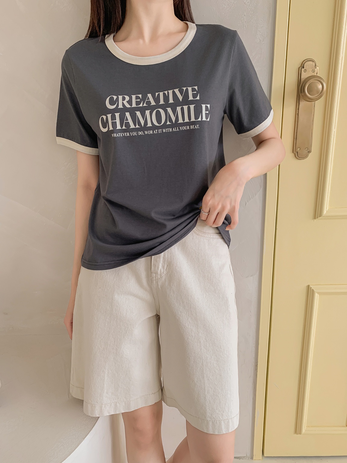ラウンドネック半袖レタリングTシャツ | 詳細画像12
