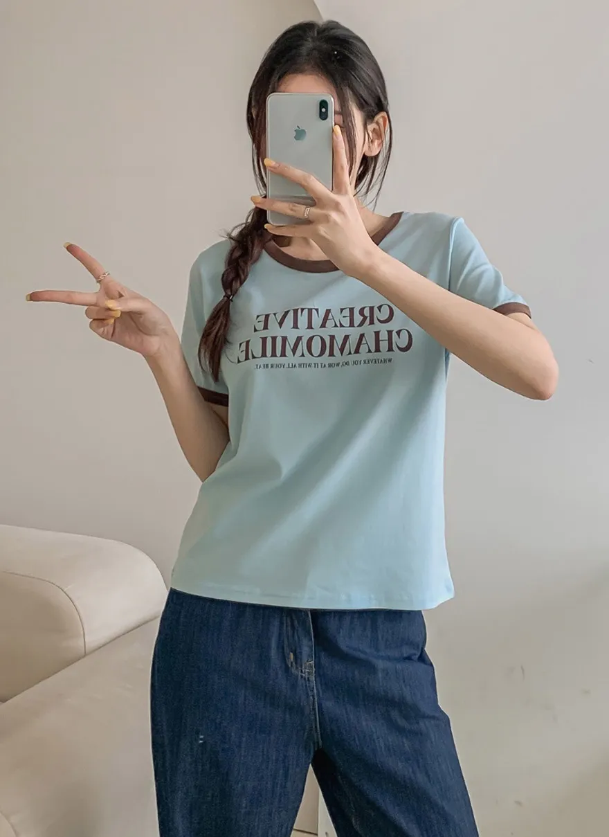 ラウンドネック半袖レタリングTシャツ | 詳細画像1