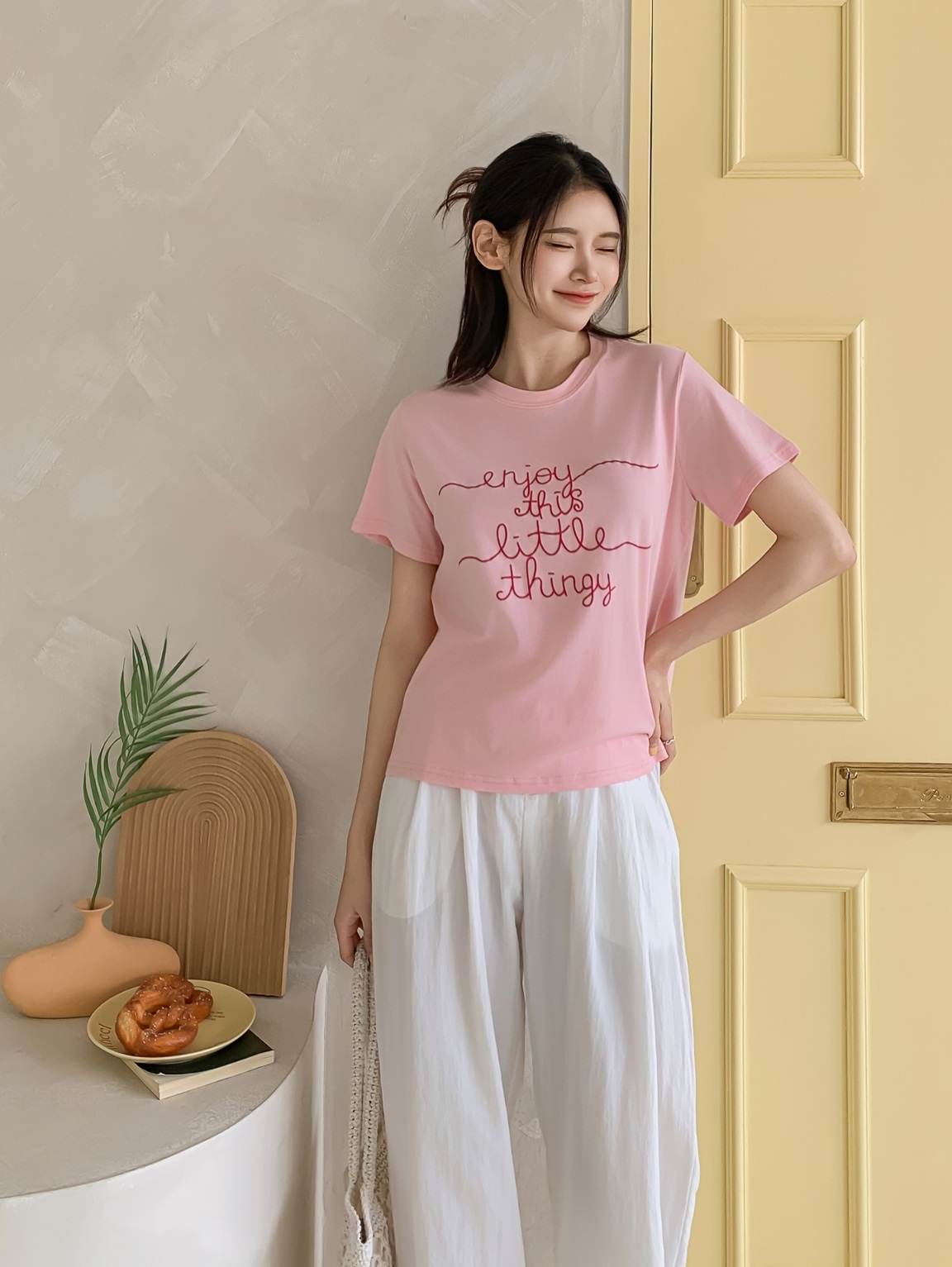 ラウンドネック半袖レタリングTシャツ | 詳細画像14
