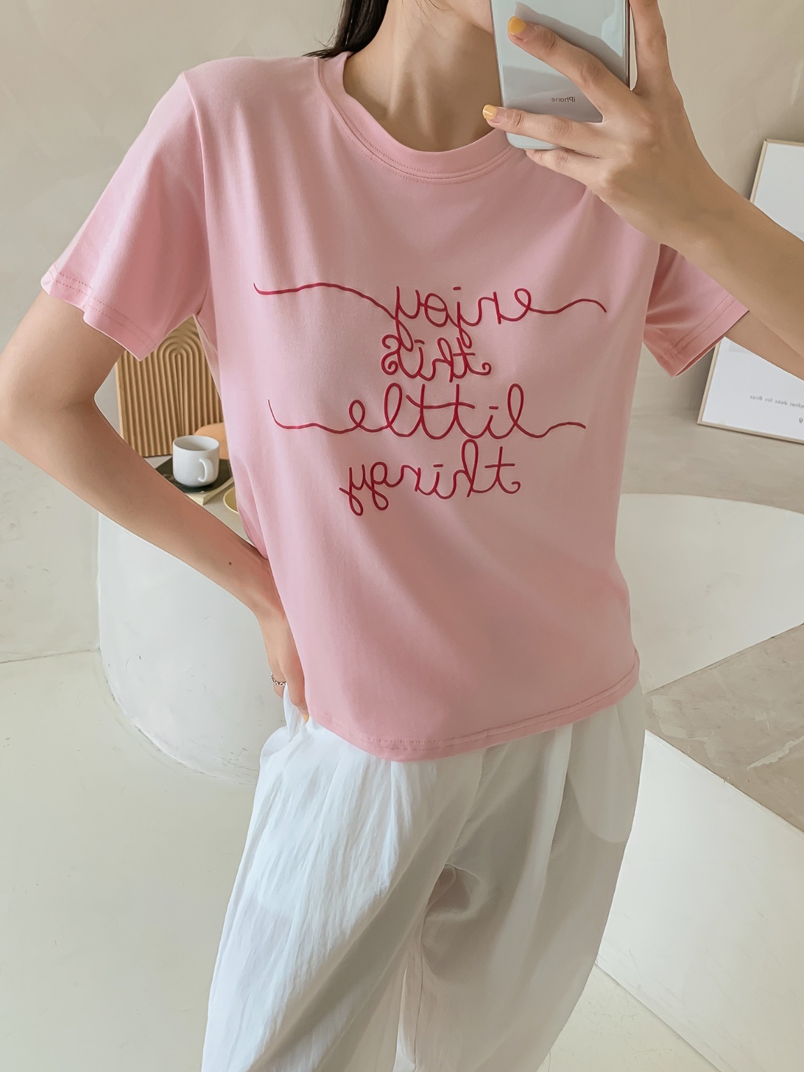 ラウンドネック半袖レタリングTシャツ | 詳細画像17