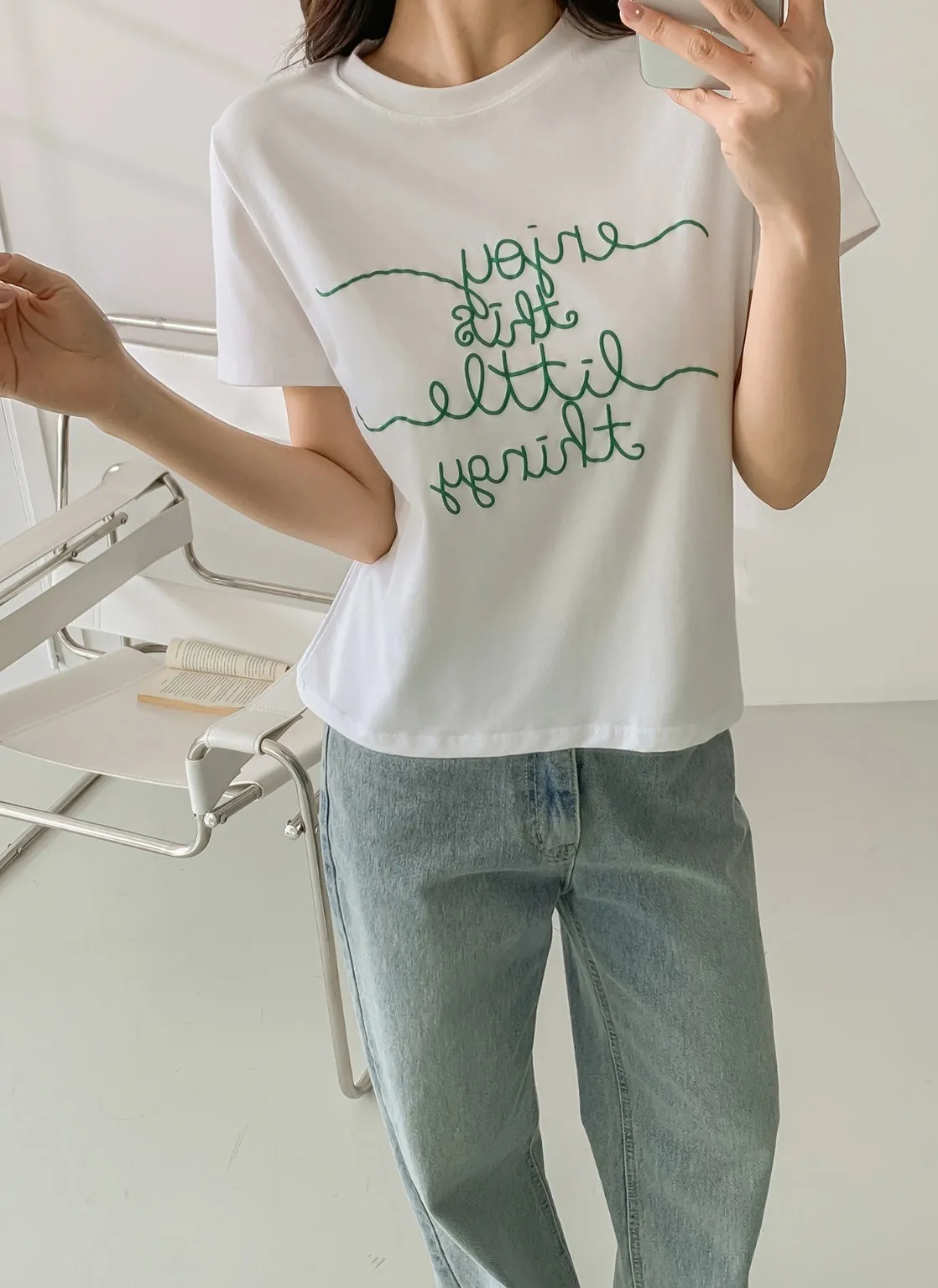 ラウンドネック半袖レタリングTシャツ | 詳細画像1