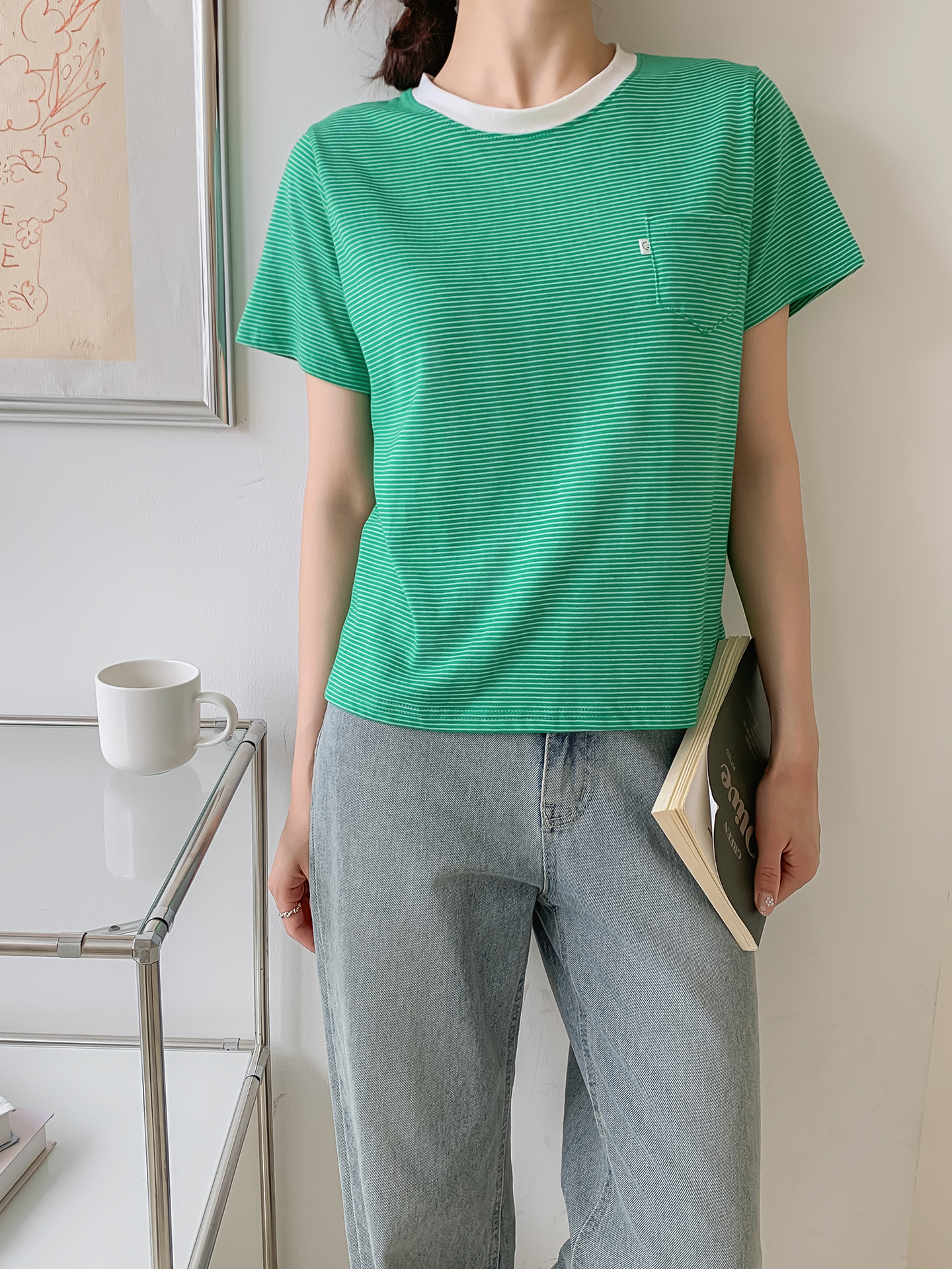 ラウンドネックスリム半袖ボーダーTシャツ | 詳細画像18