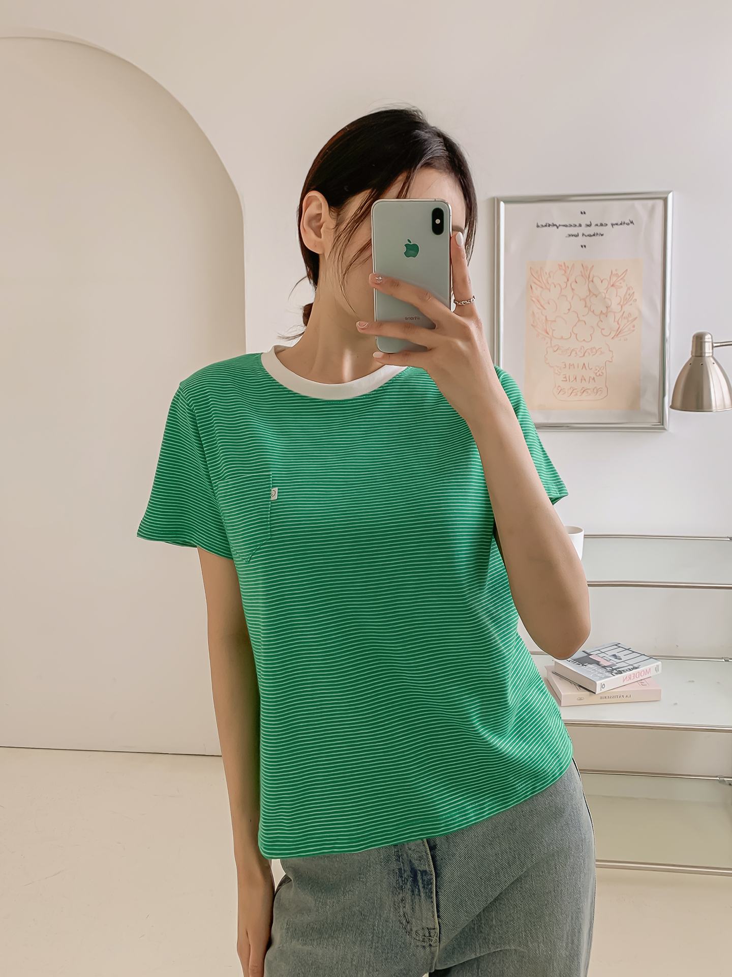 ラウンドネックスリム半袖ボーダーTシャツ | 詳細画像16