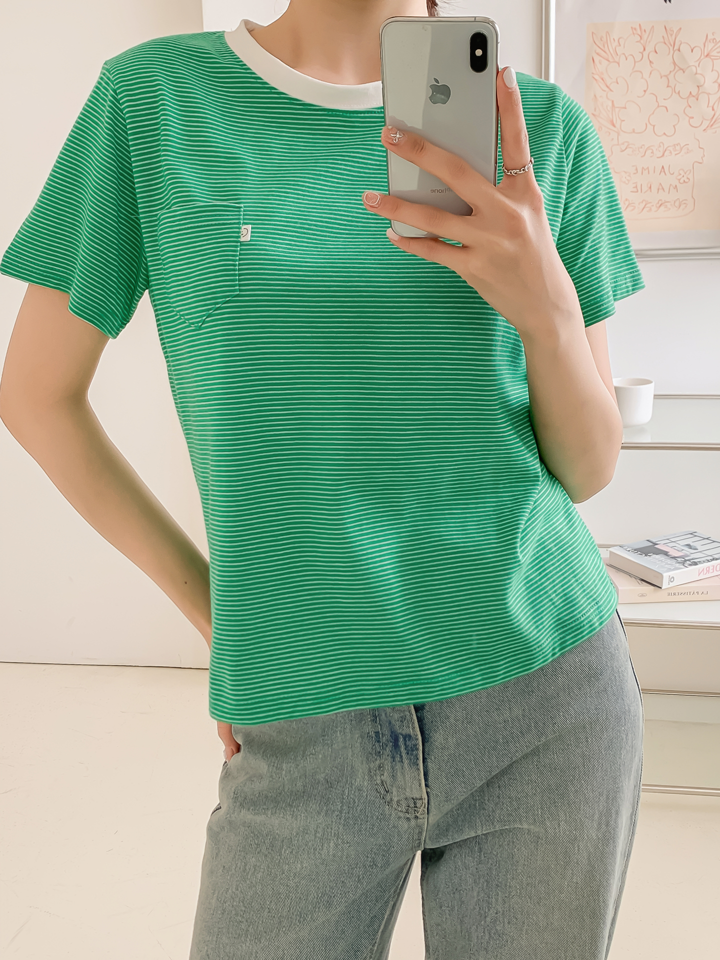 ラウンドネックスリム半袖ボーダーTシャツ | 詳細画像19